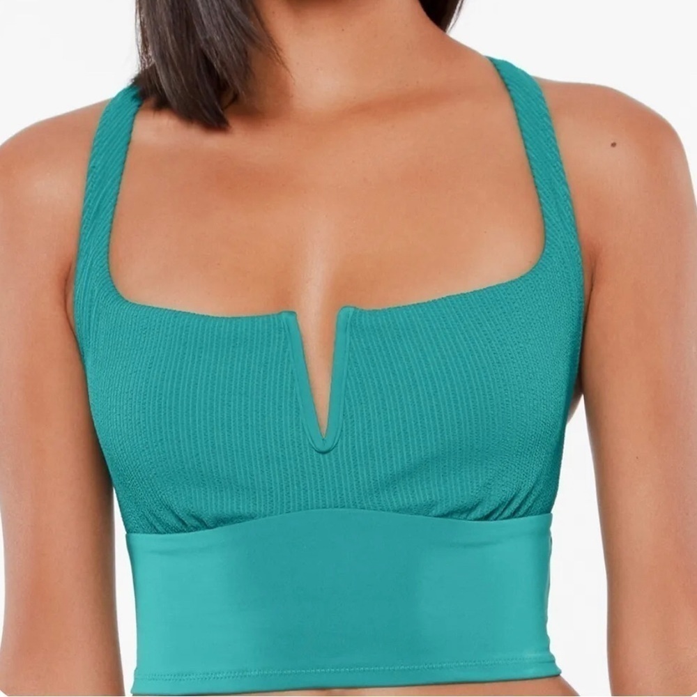 Sanctuary Sandbar Solids V-Wire Racerback Bikini Top Swimsuit Size XL green